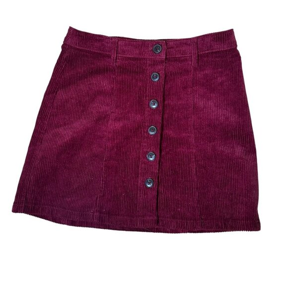 FOREVER 21 Maroon Ribbed Corduroy Button Front Mini SKirt Size Small - Picture 1 of 7